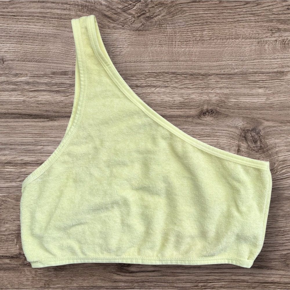 Zara Lime Yellow One Shoulder Knit Crop Top Asymmetrical Tank Medium Neon Ribbed